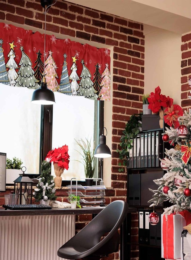 LooPoP Christmas Tree Valance for Windows Pine Tree Curtains Valances Snowflake Valance Window Treatments Red Short Curtains for Kitchen Living Room Bedroom Bathroom Xmas Holiday Decor 54x18 Inch - Image 5